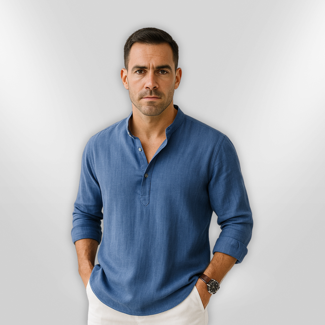 Herrpolo Lin Tunisisk Krage Lätt Andningsbar 1