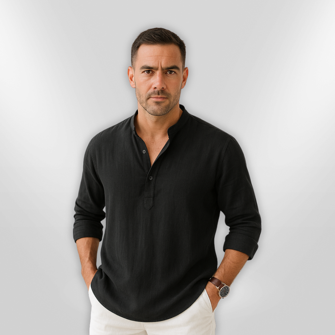 Herrpolo Lin Tunisisk Krage Lätt Andningsbar 2