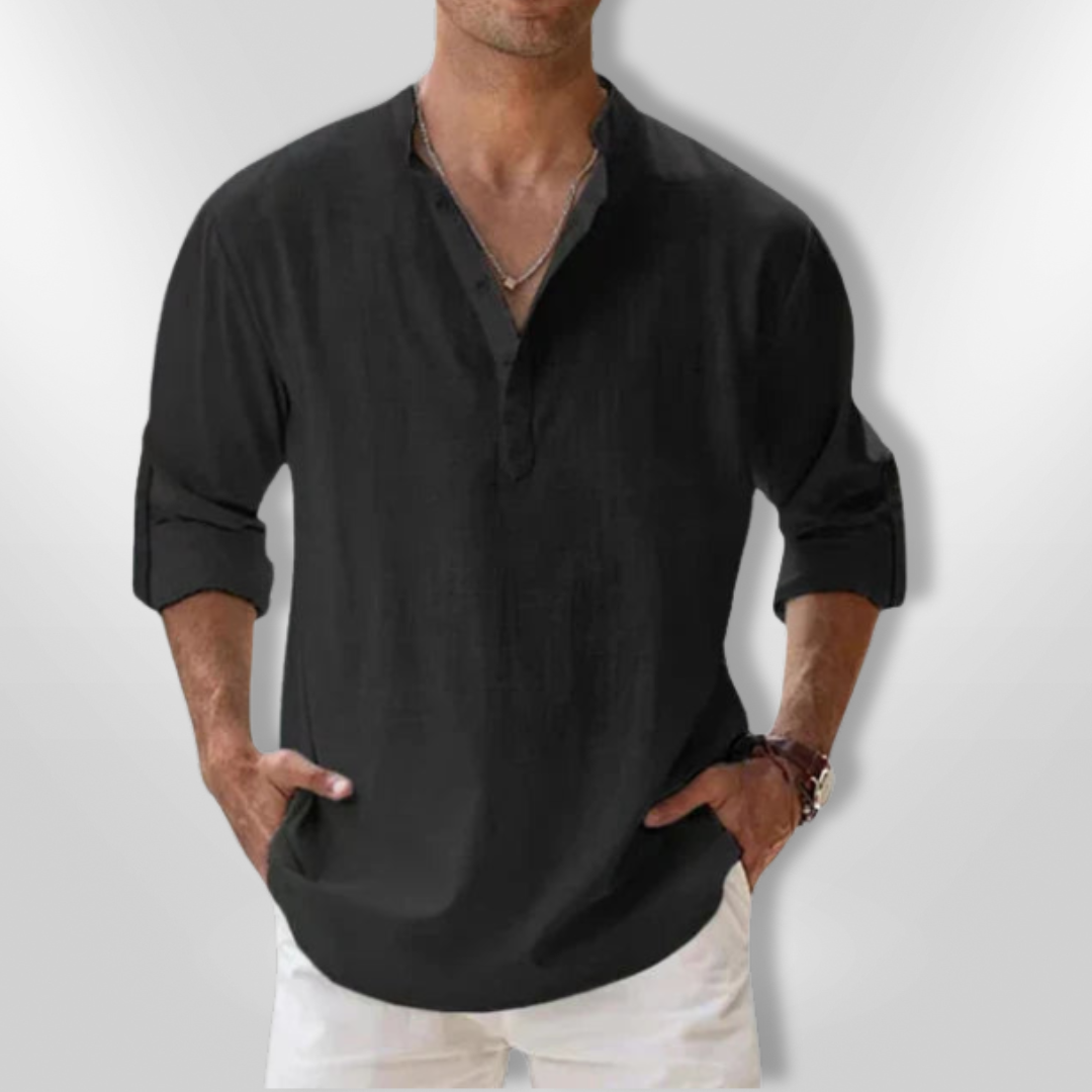 Herrpolo Lin Tunisisk Krage Lätt Andningsbar 3