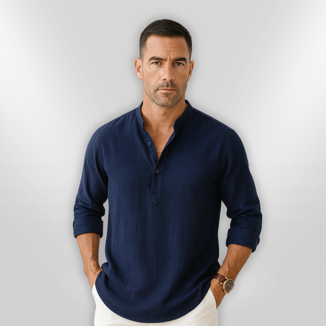 Herrpolo Lin Tunisisk Krage Lätt Andningsbar 4