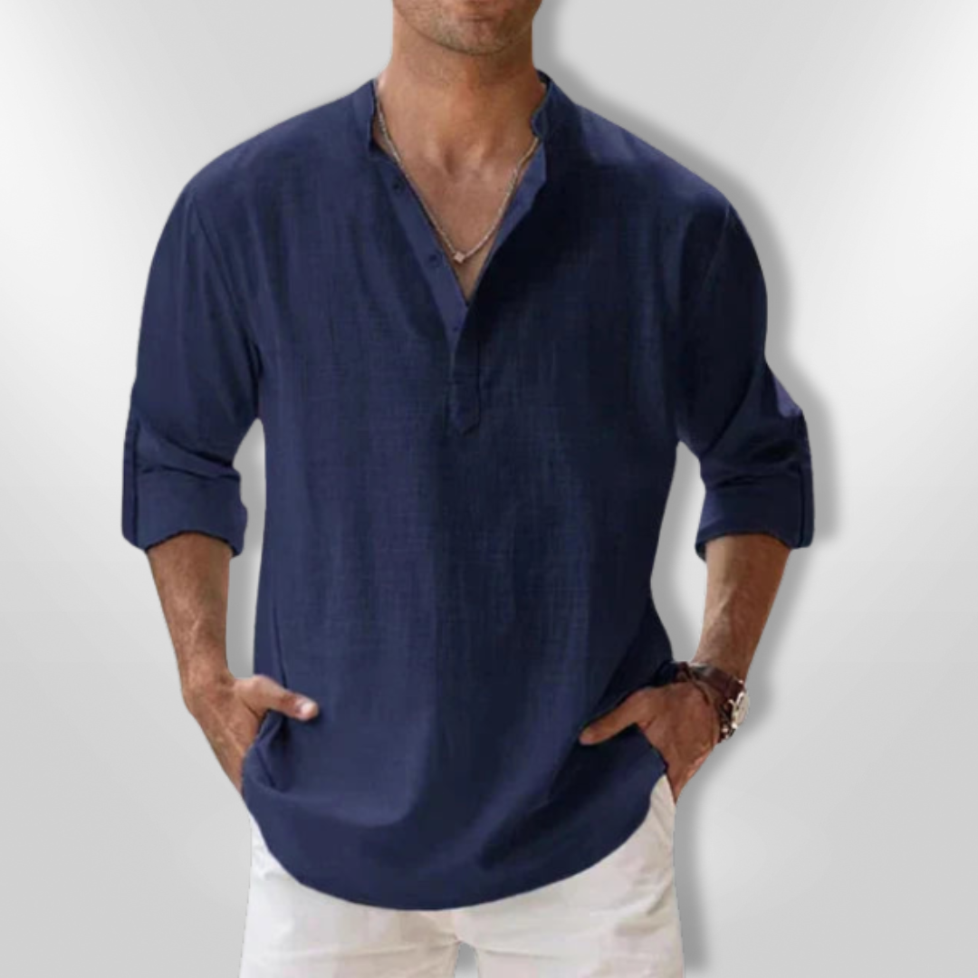 Herrpolo Lin Tunisisk Krage Lätt Andningsbar 5