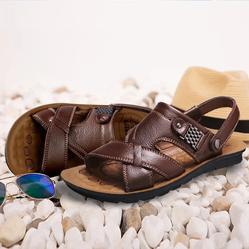 Herrsandaler i Läder med Romersk Design 0