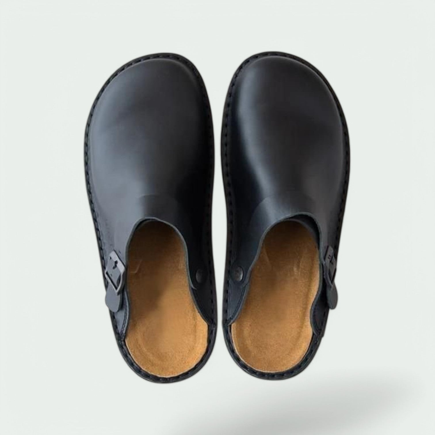 Herrsandaler i trä och textil med öppen häl 3