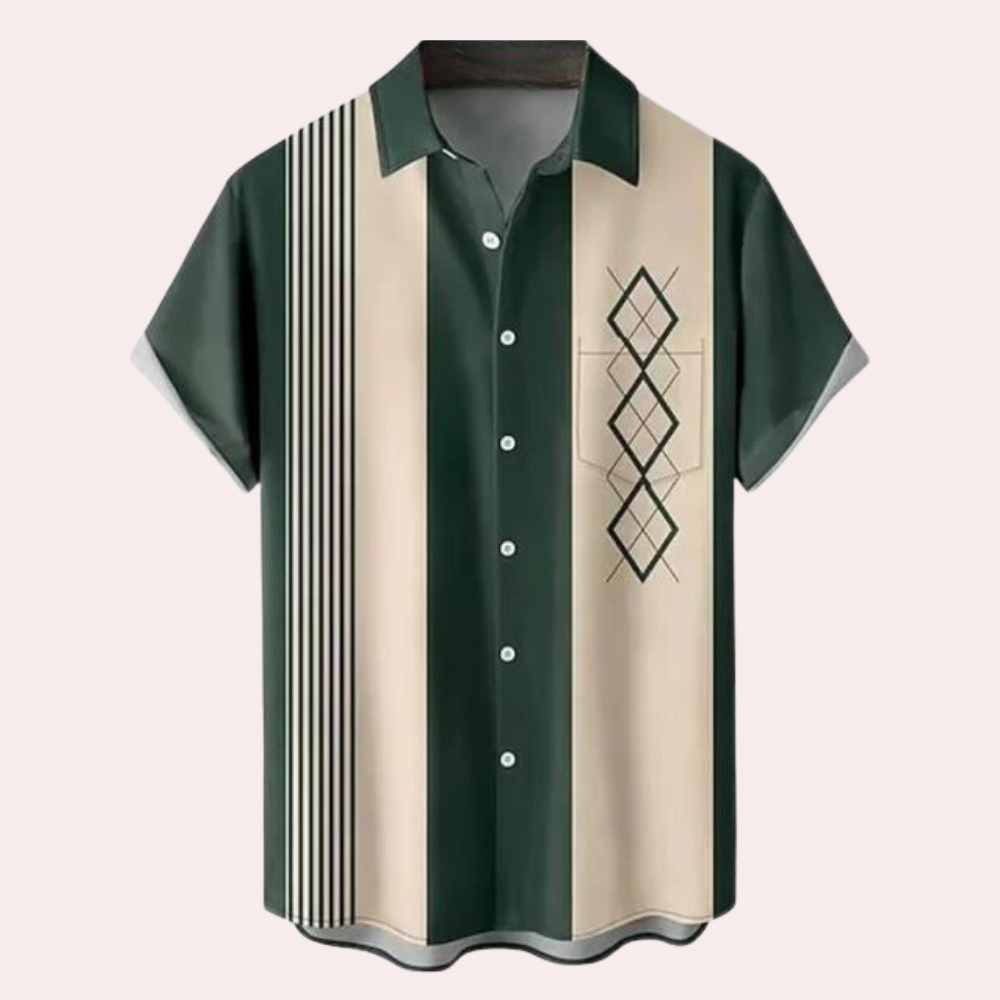 Herrskjorta Kort Ärmar Retro Stil 0