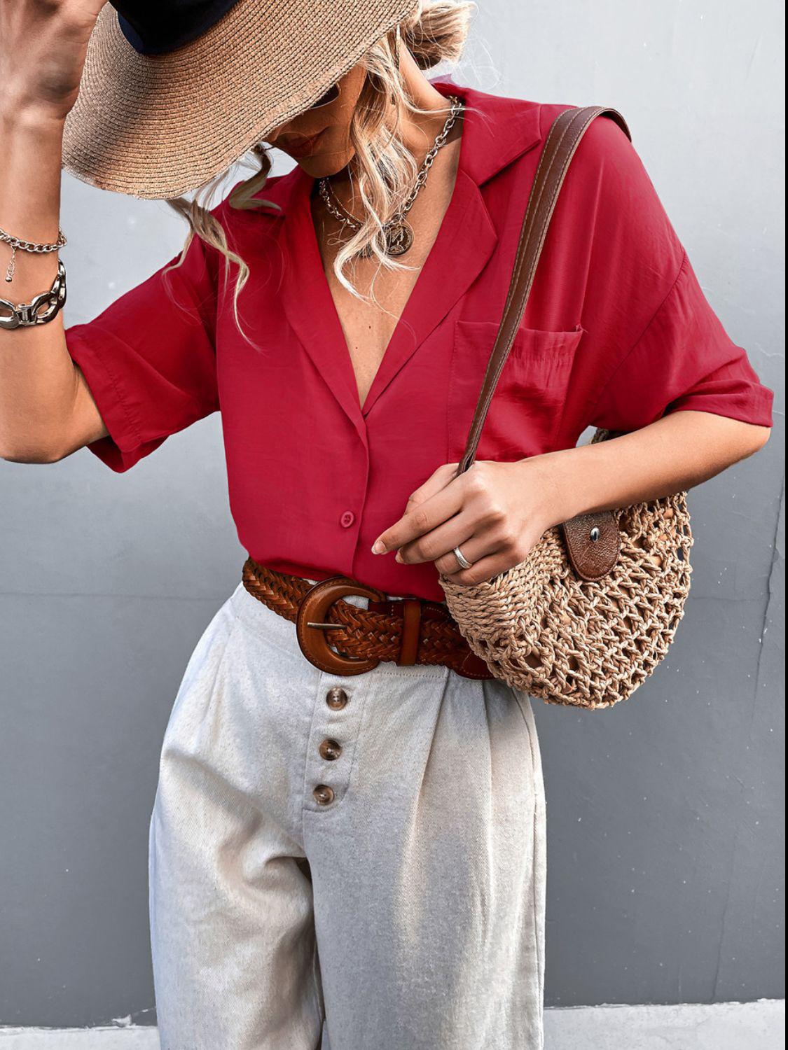 Herrskjorta Kortärmad Knappkrage Polyester Spandex 2