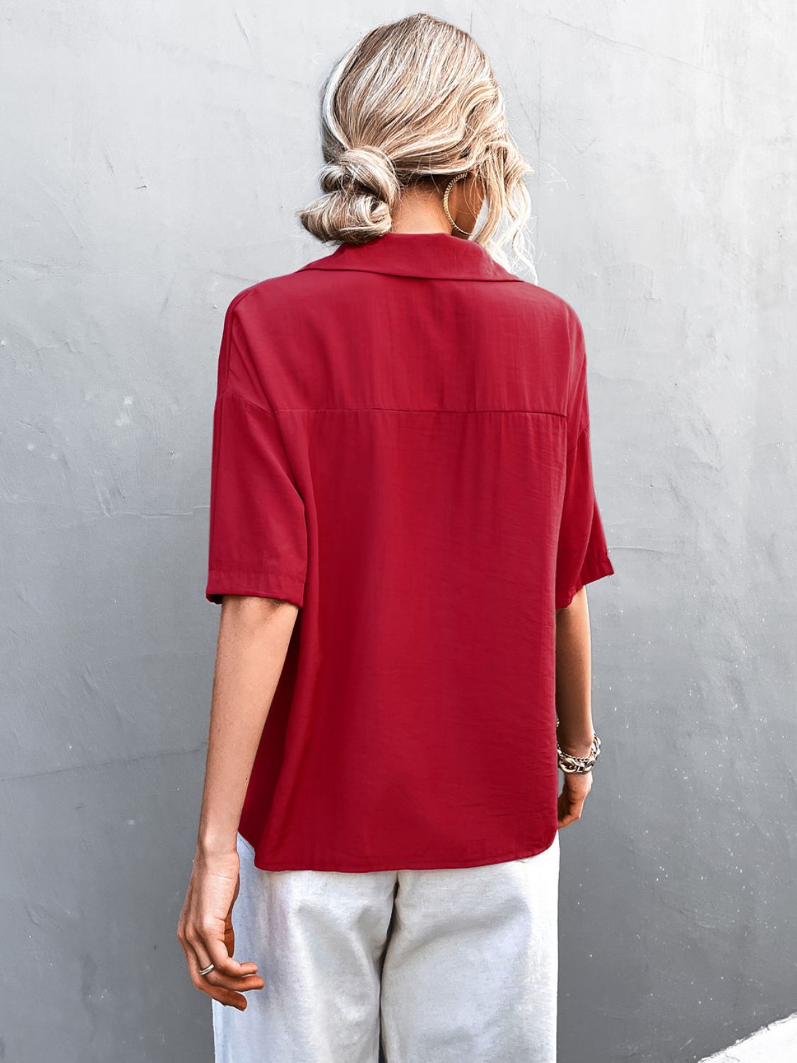 Herrskjorta Kortärmad Knappkrage Polyester Spandex 4