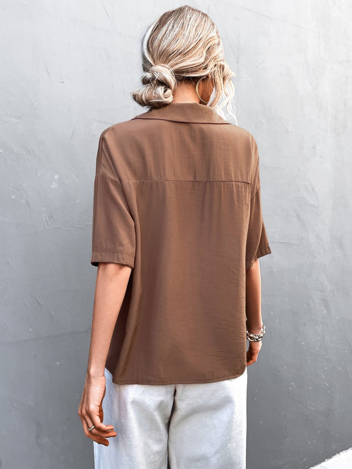 Herrskjorta Kortärmad Knappkrage Polyester Spandex 9