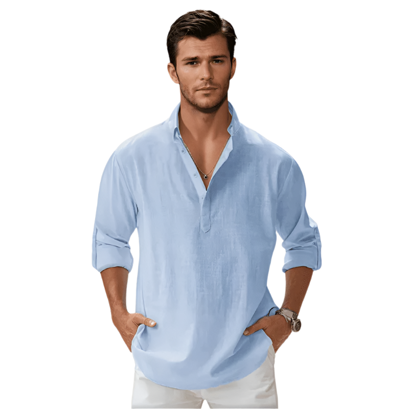 Herrskjorta Långärmad Avslappnad Vintage Stil Bomull 0
