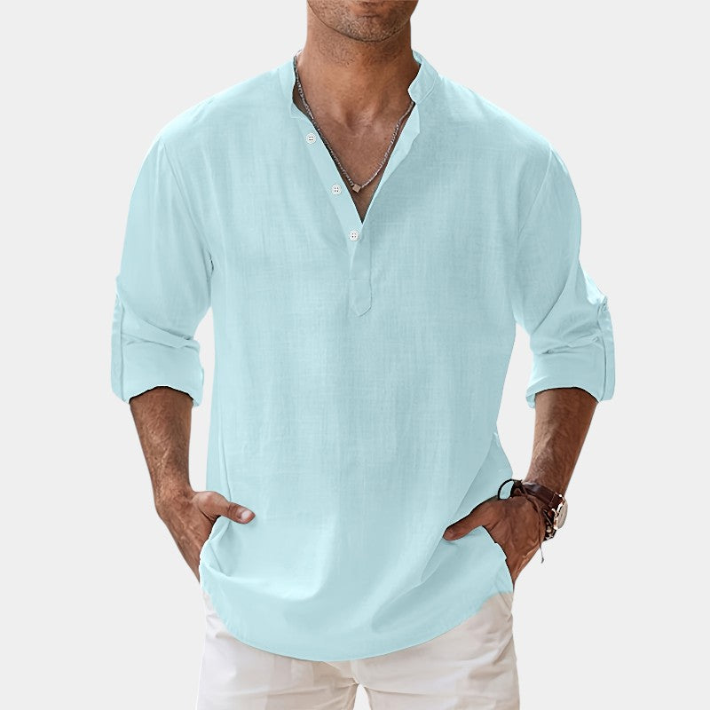 Herrskjorta Långärmad Avslappnad Vintage Stil Bomull 1