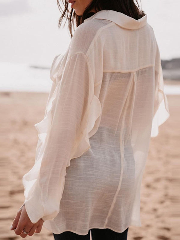 Herrskjorta Långärmad Solid Färg Bomull Polyester 2