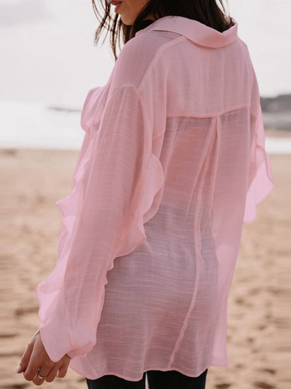 Herrskjorta Långärmad Solid Färg Bomull Polyester 4