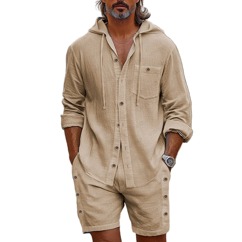 Herrskjorta Linneblandad med Huva Avslappnad Passform 0