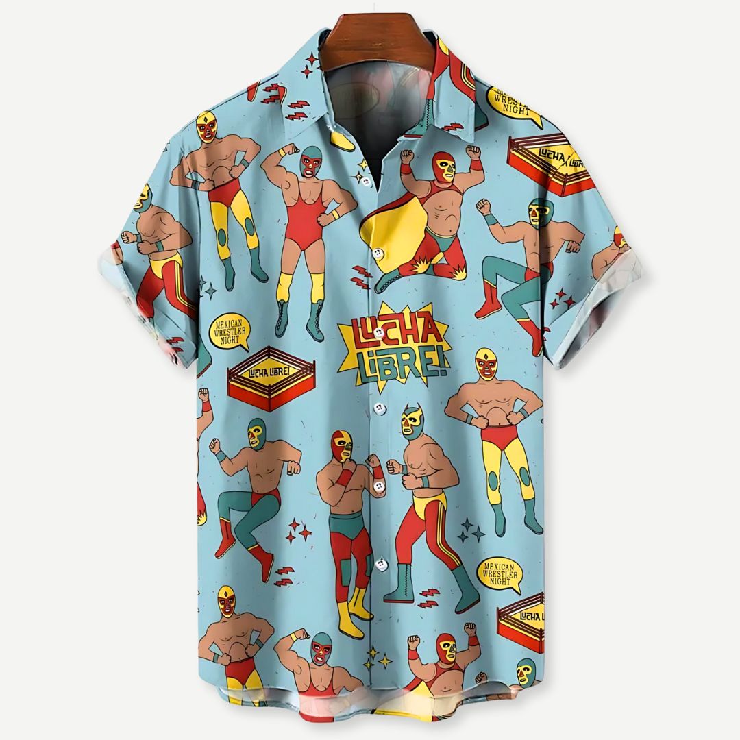 Herrskjorta Lucha Libre Avslappnad Design Lätt Material 1