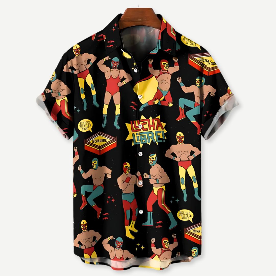Herrskjorta Lucha Libre Avslappnad Design Lätt Material 3