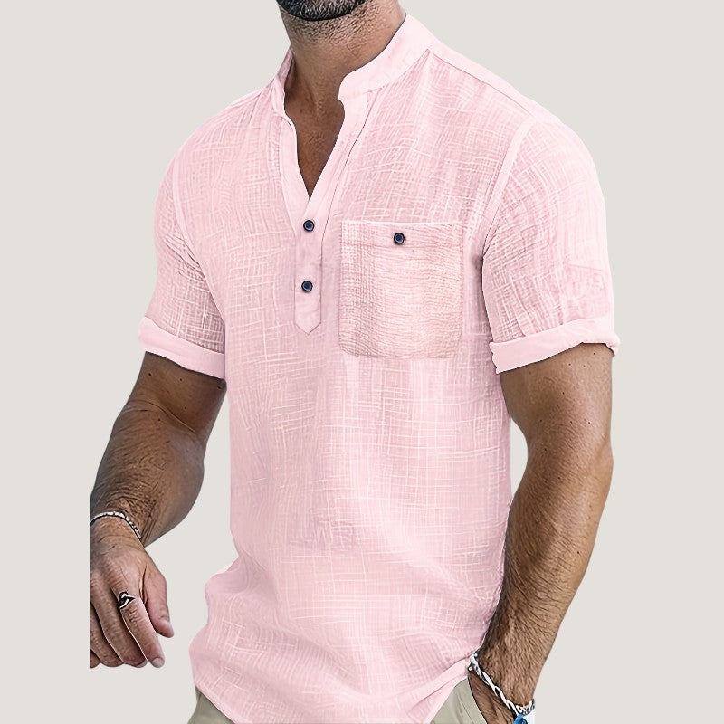 Herrskjorta i Rayonne med V-ringning och Kort Ärmar 1