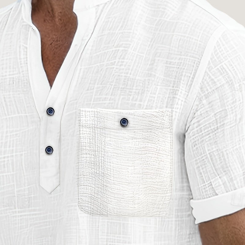 Herrskjorta i Rayonne med V-ringning och Kort Ärmar 2