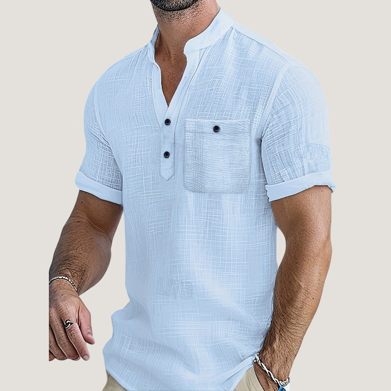 Herrskjorta i Rayonne med V-ringning och Kort Ärmar 5