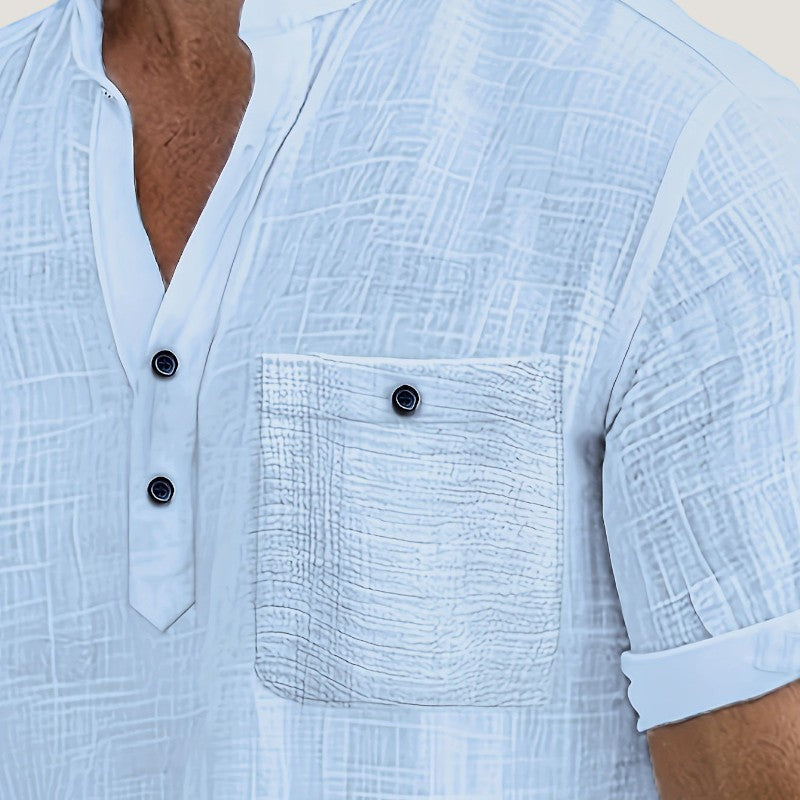 Herrskjorta i Rayonne med V-ringning och Kort Ärmar 7