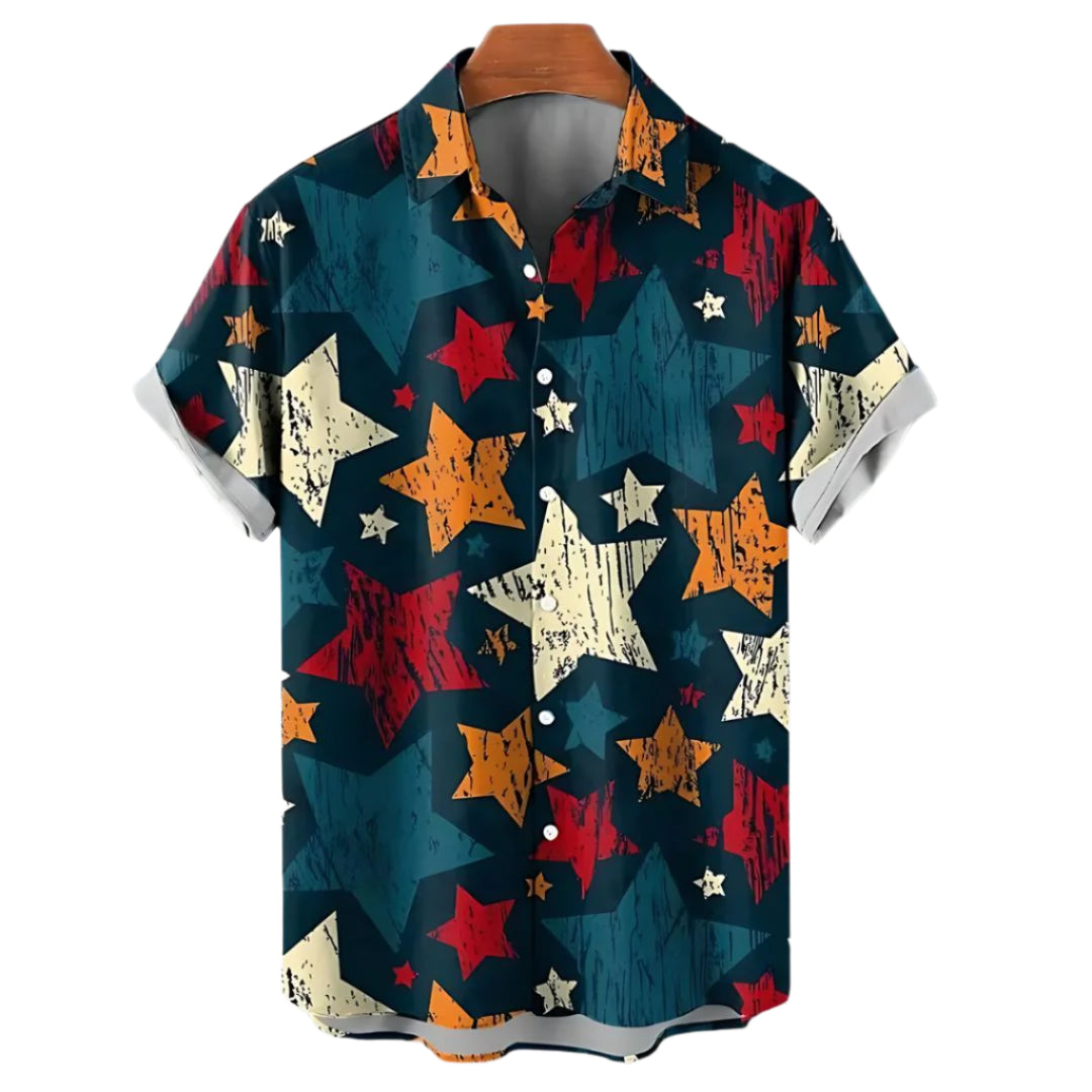 Herrskjorta med Stjärntryck i Avslappnad Stil 0