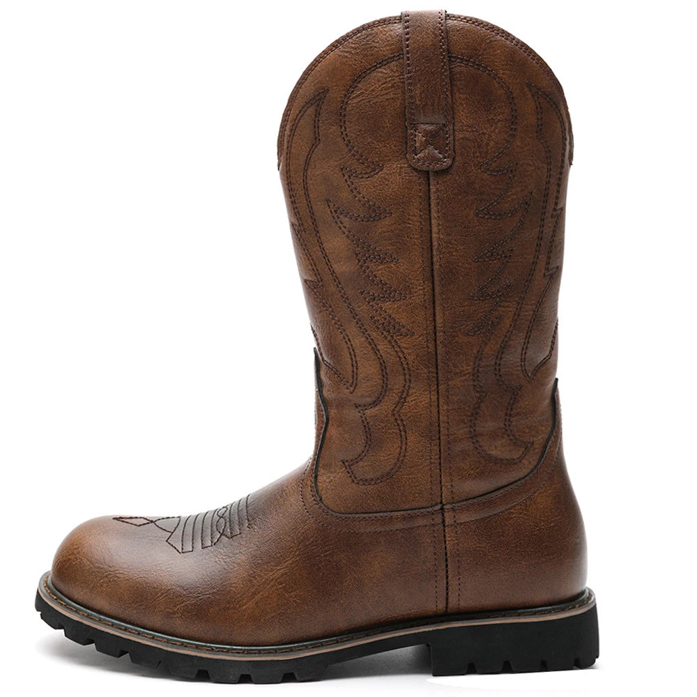 Herrskor Vinter Läder Western Boots Komfortabel Vintage Cowboy Stövlar 1