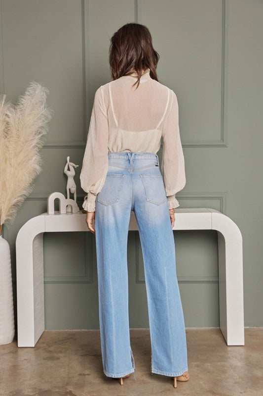 Högmidjade 90-tals Flared Jeans Ljus Denim 1