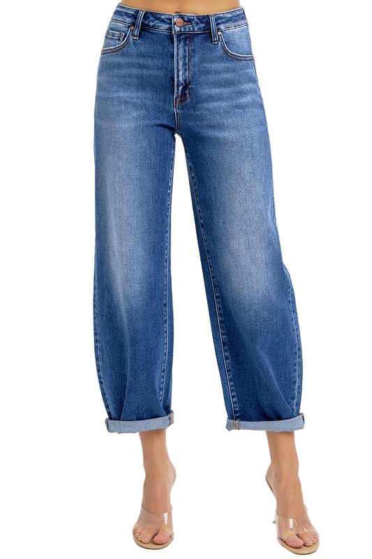 Högmidjade Crop Mild Barrel Jeans Denim 0