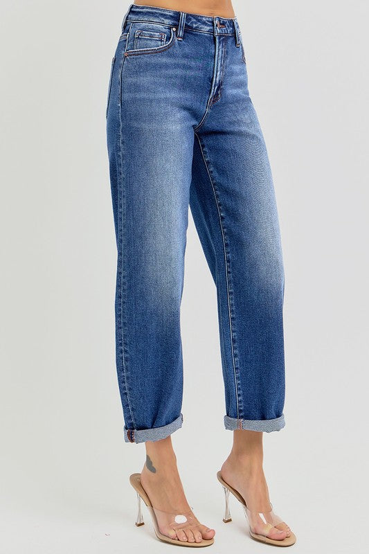 Högmidjade Crop Mild Barrel Jeans Denim 1