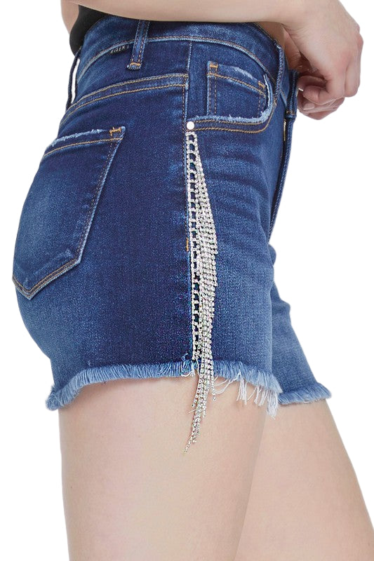 Högmidjade Franskåta Shorts med Rhinestones 0