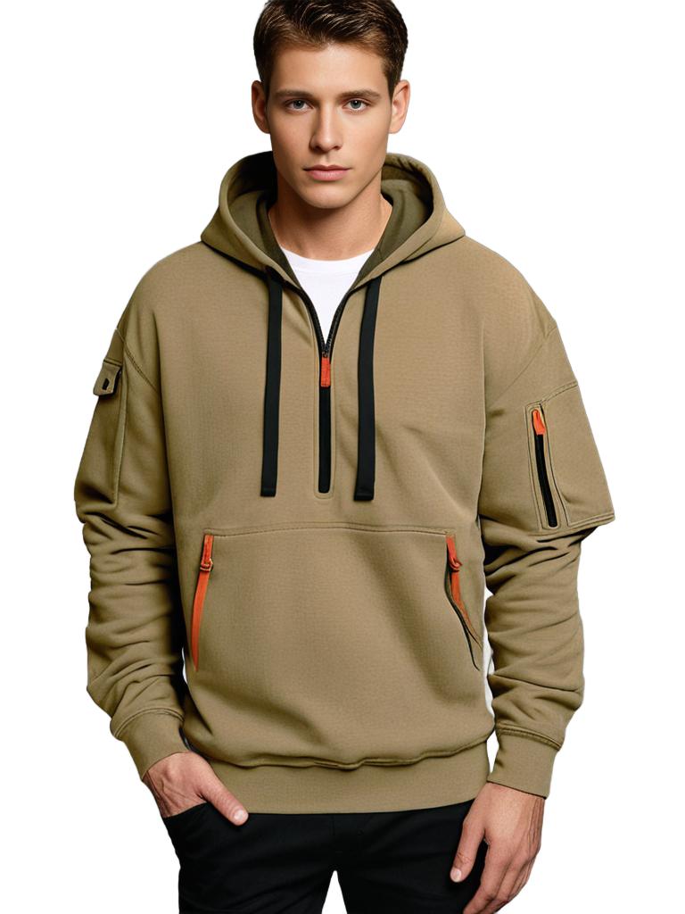 Hoodie Herr Halvdragkedja med Utility Detaljer för Avslappnad Stil 0