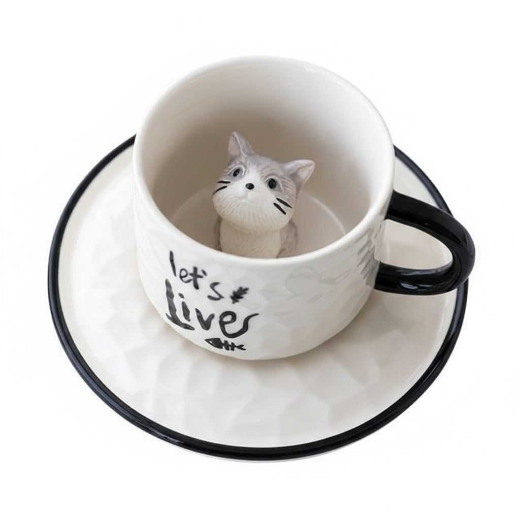 Keramisk Kaffe Mugg med Gömda Kattfigur 0