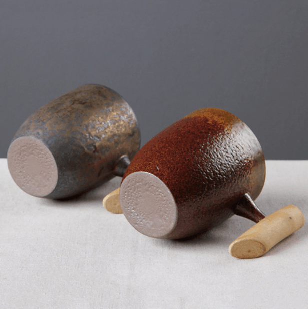 Keramisk Kaffemugg med Trähandtag i Japansk Stil 3