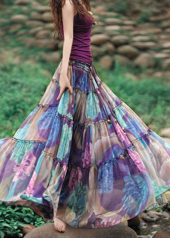 Kjol Dam Bohemisk med Dragsko och Patchwork Mönster 1