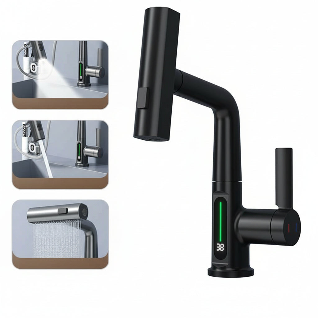 Kökskran med Utdragbar Slang och LED-Temperaturdisplay 0