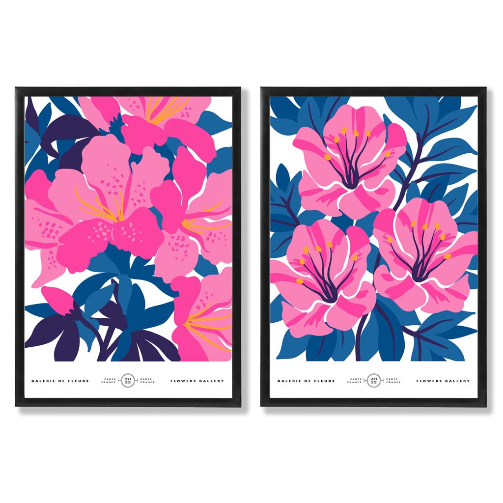 Konsttryck Set med Blommor i Ljusblå och Rosa 0