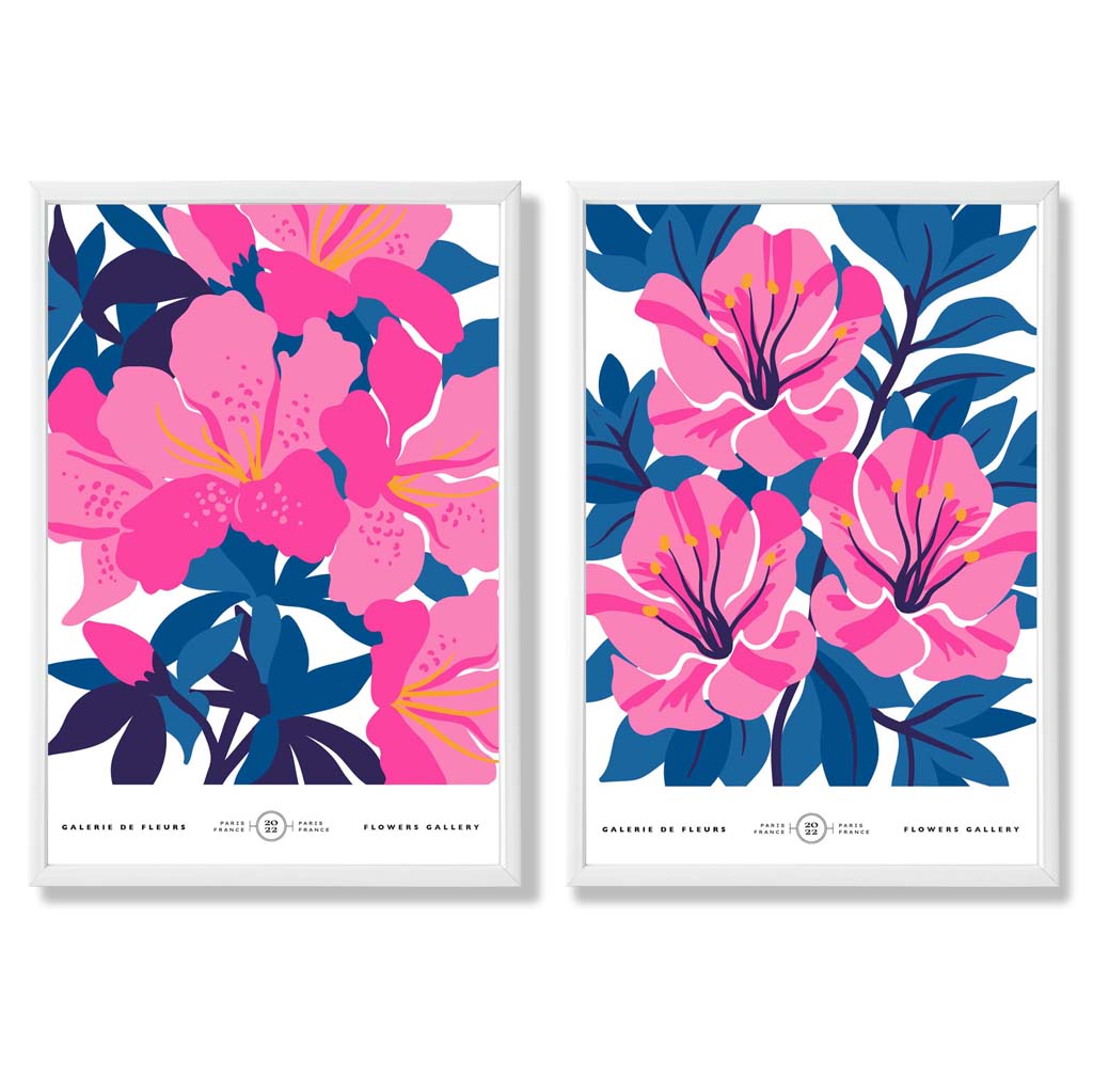 Konsttryck Set med Blommor i Ljusblå och Rosa 3