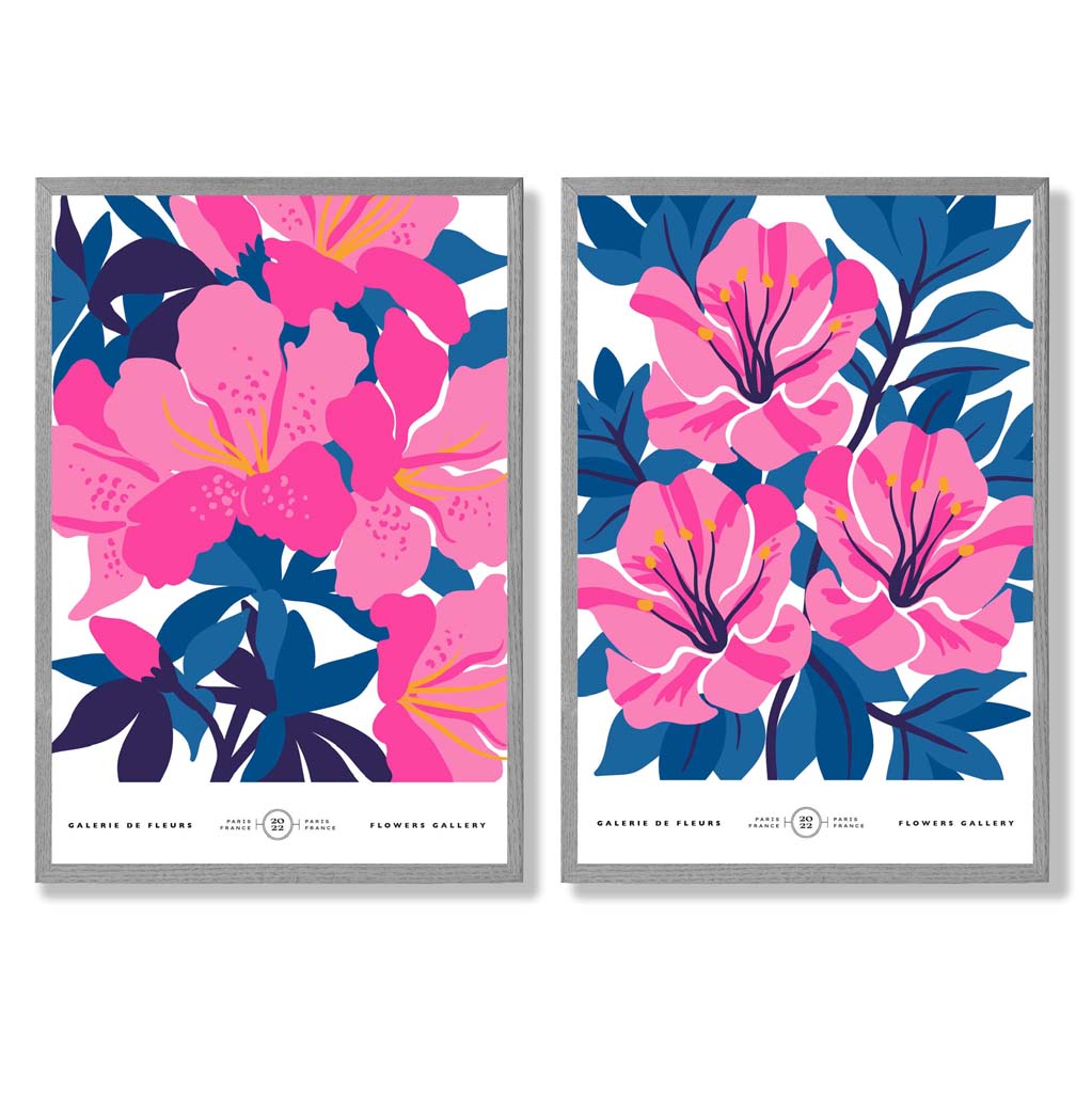 Konsttryck Set med Blommor i Ljusblå och Rosa 5