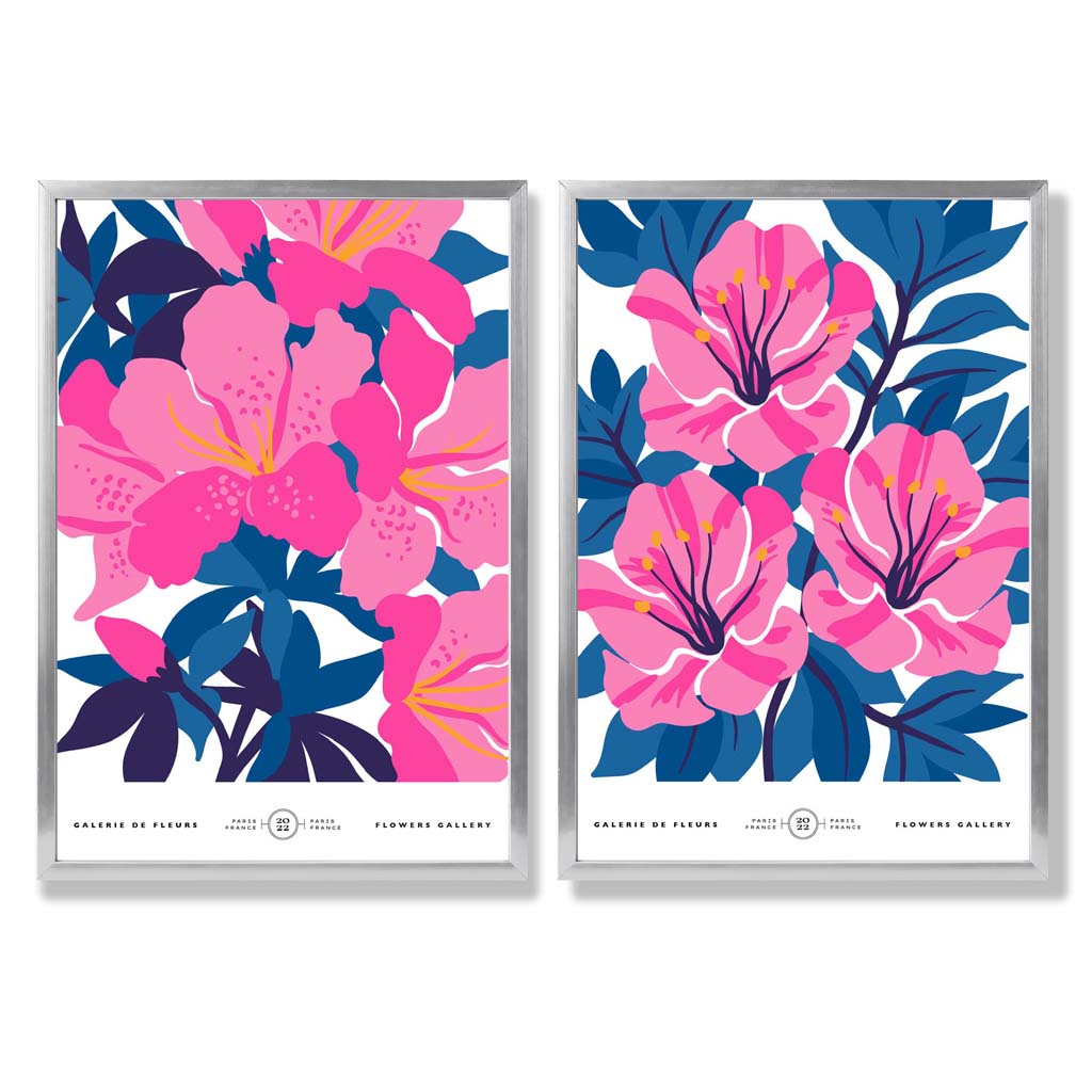 Konsttryck Set med Blommor i Ljusblå och Rosa 9