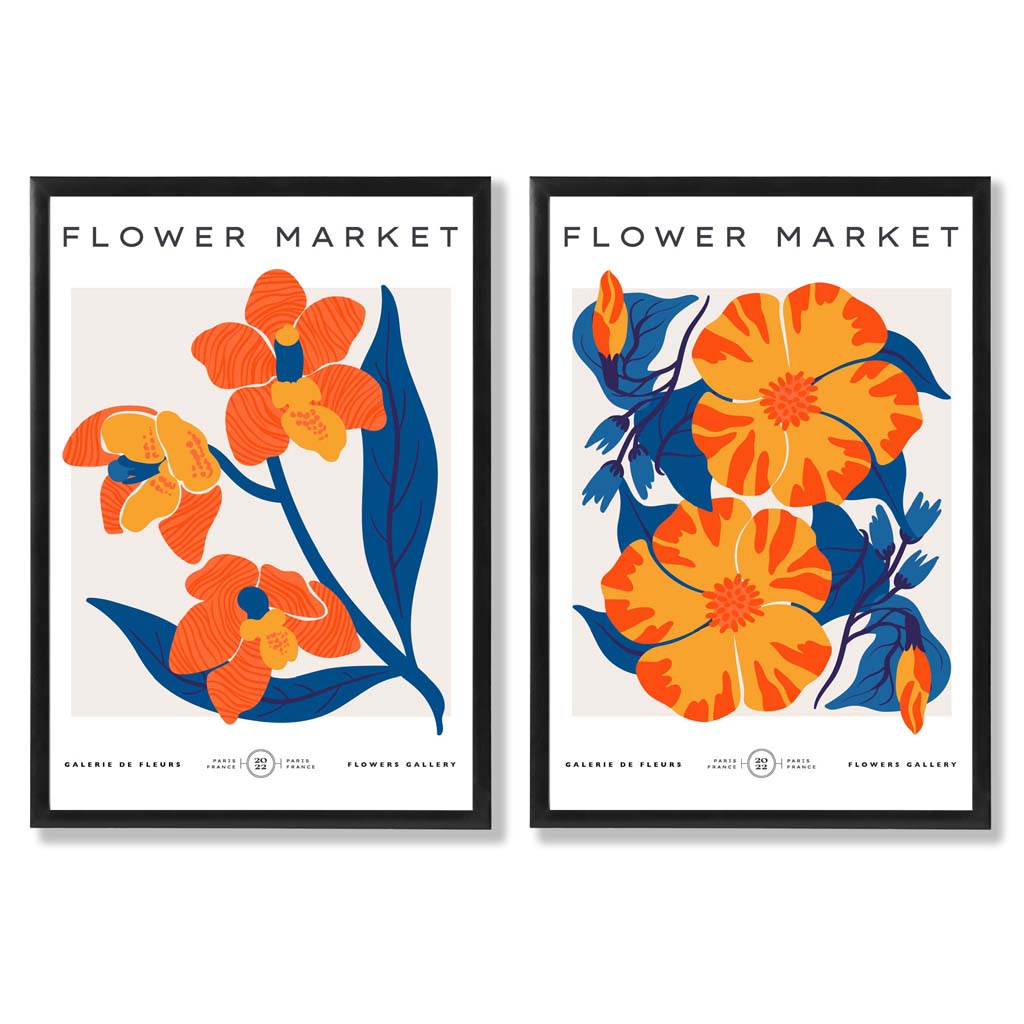 Konsttryck Set med Vårblommor i Orange och Blå 0