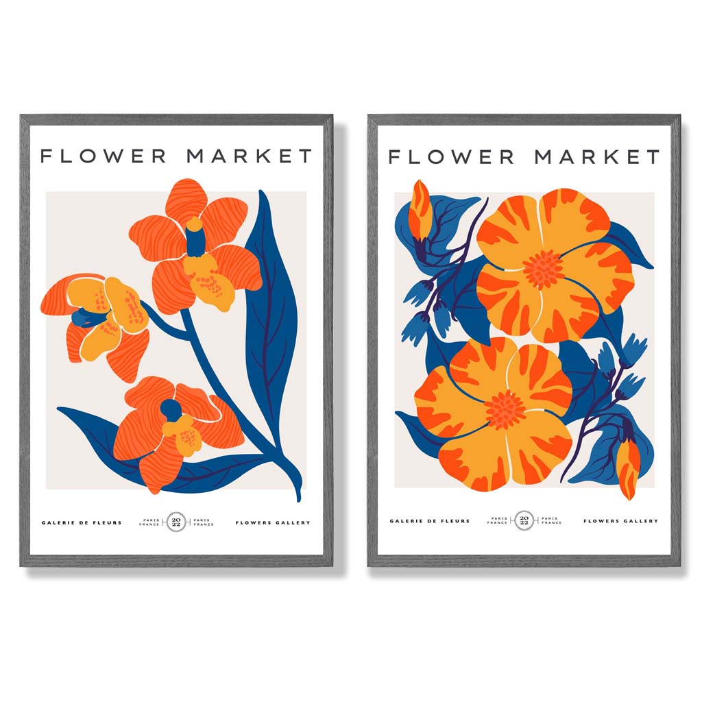 Konsttryck Set med Vårblommor i Orange och Blå 4