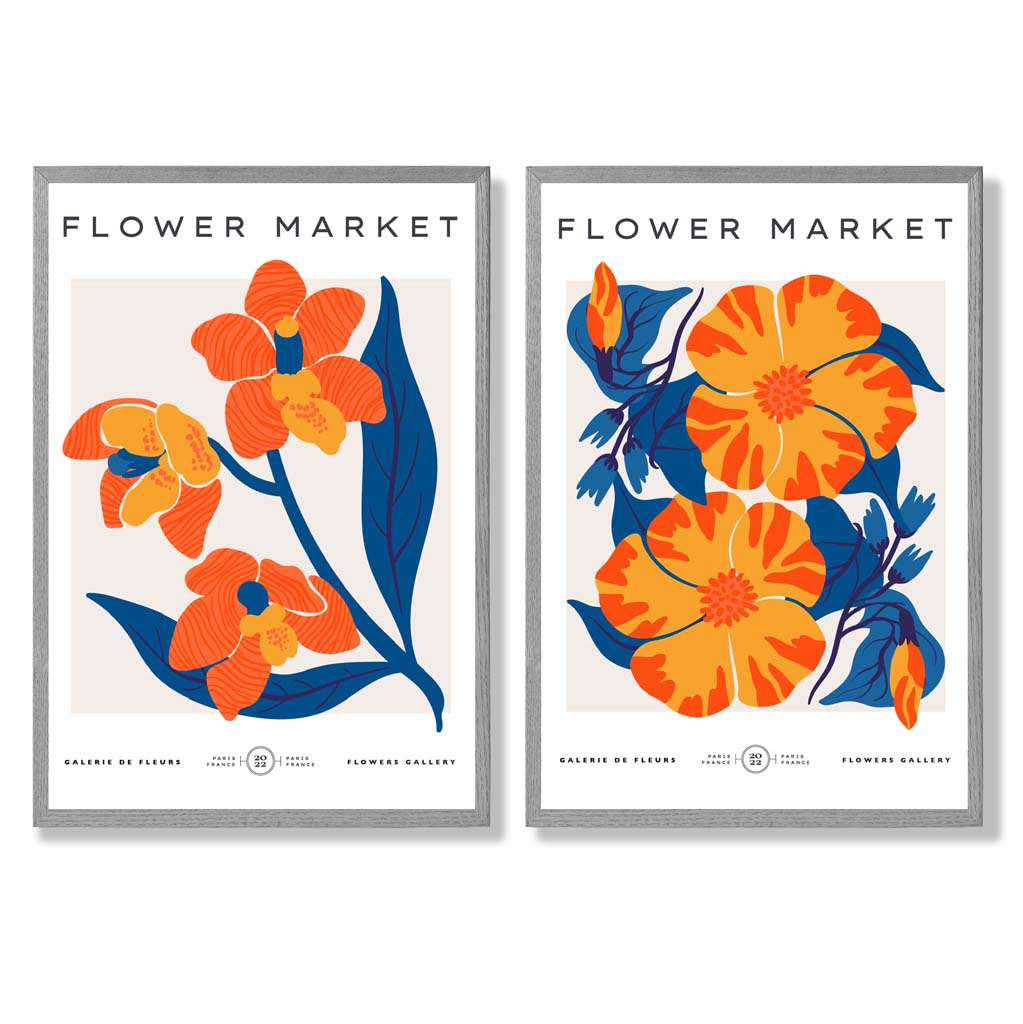 Konsttryck Set med Vårblommor i Orange och Blå 5
