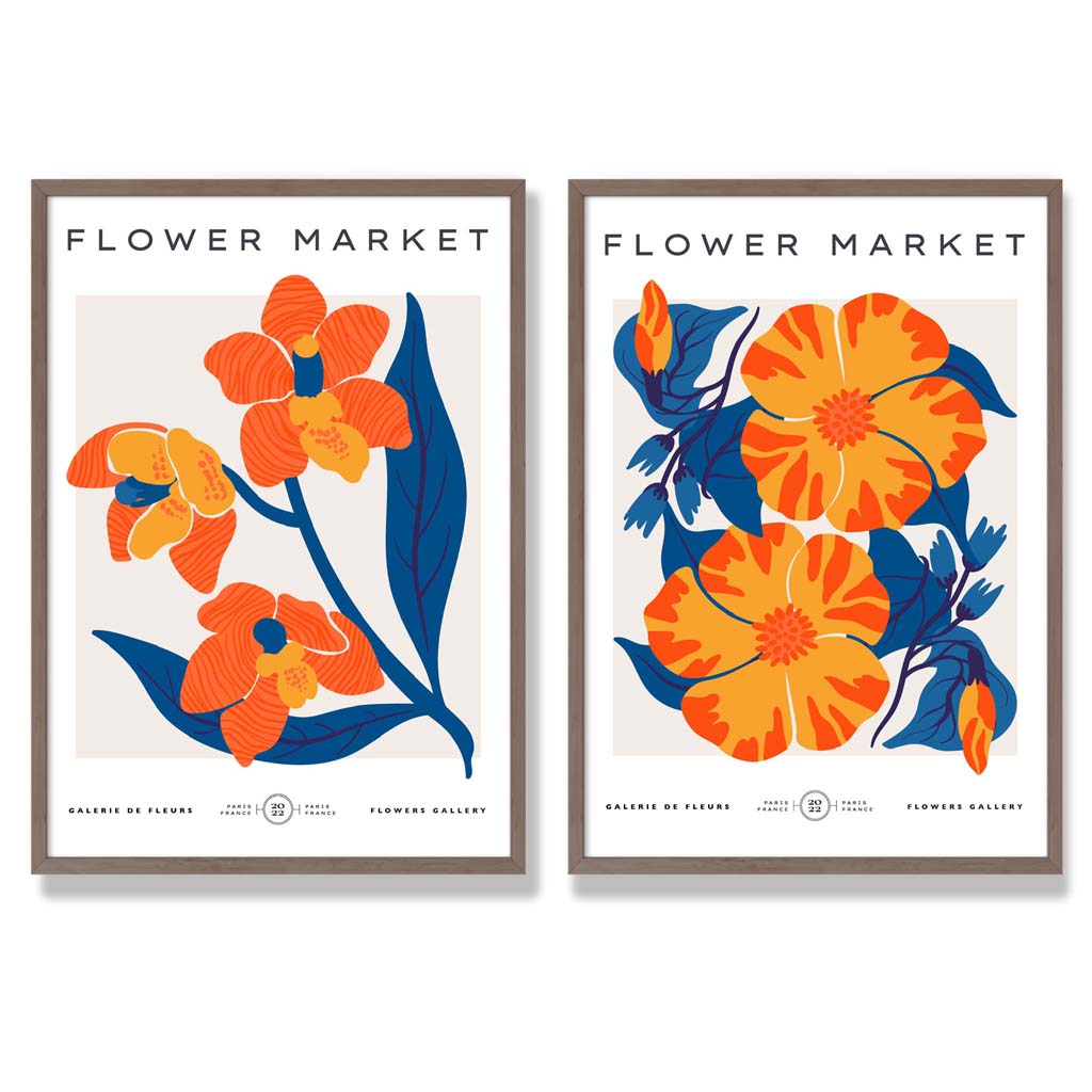 Konsttryck Set med Vårblommor i Orange och Blå 7