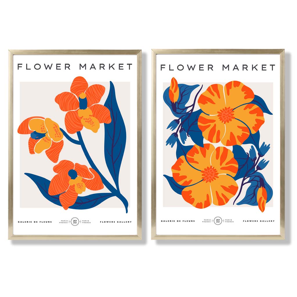 Konsttryck Set med Vårblommor i Orange och Blå 8