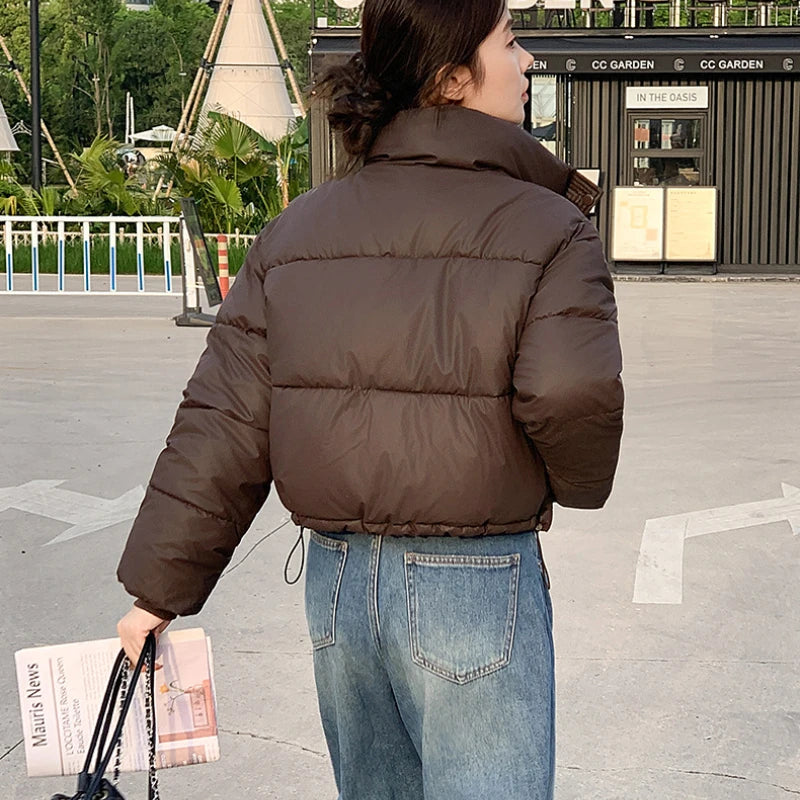 Kort Vinterjacka Dam Puffer med Ståkrage 5