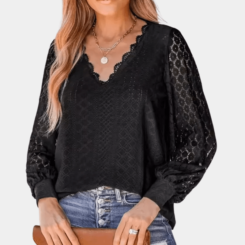 Kvinna Blus V-ringad Spets 3