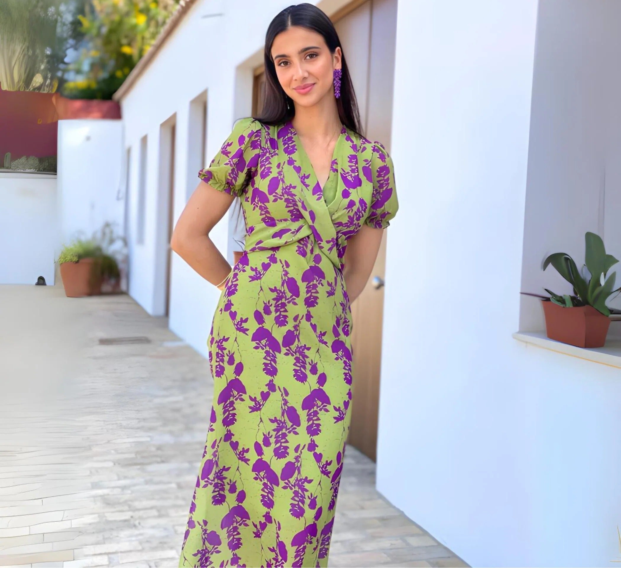 Kvinna Kortärmad Klänning Tryckt 4