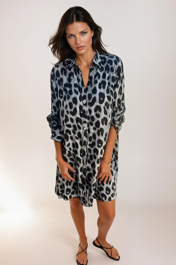 Kvinna Leopardmönstrad Klänning Elegant 1