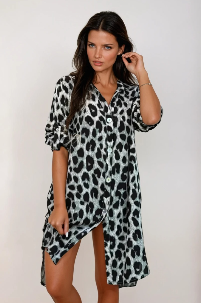 Kvinna Leopardmönstrad Klänning Elegant 2