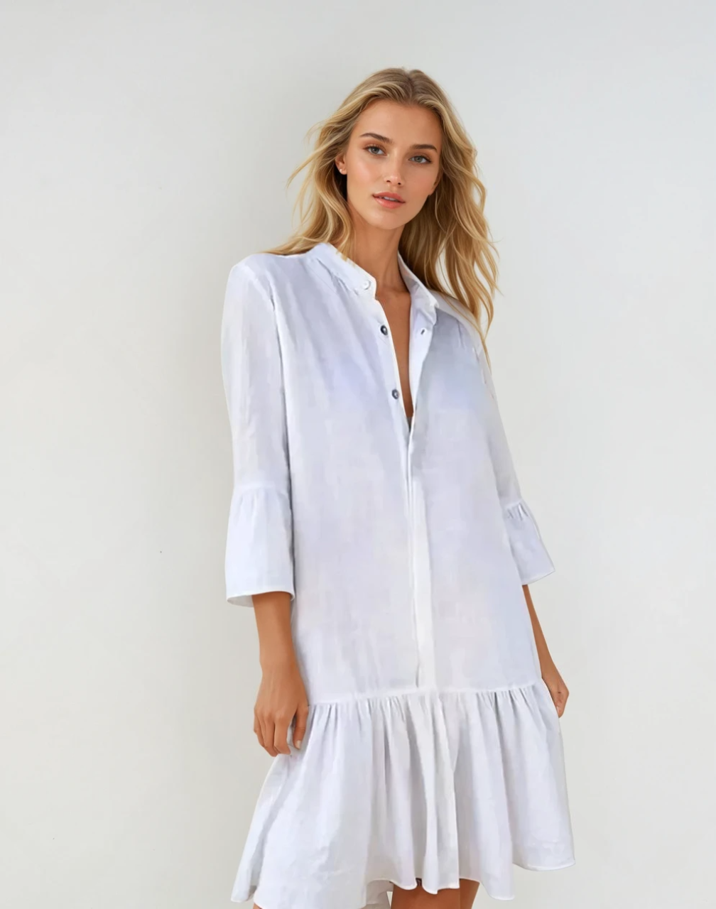 Kvinna Mini Skjortklänning Plisserad 1