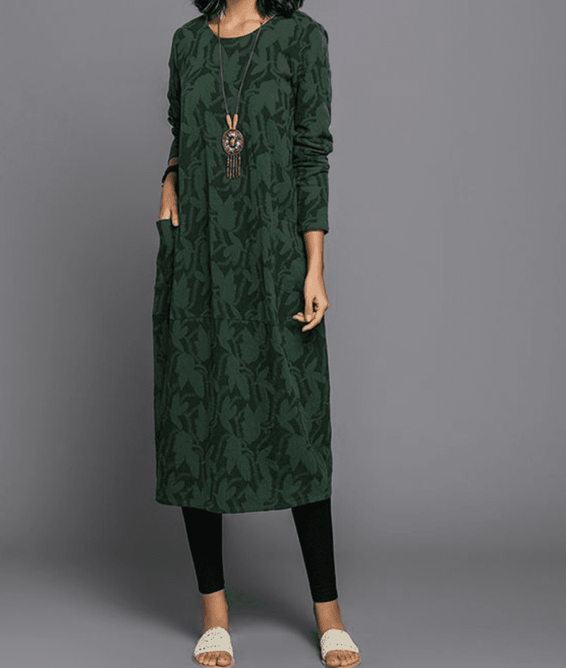 Kvinna Vintage Klänning Grön Bekväm Stil 2