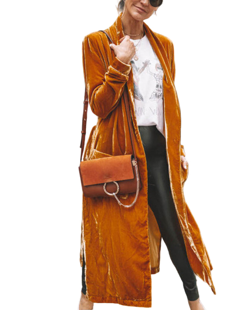 Kvinno Duster Cardigan i Sammet Lång 9